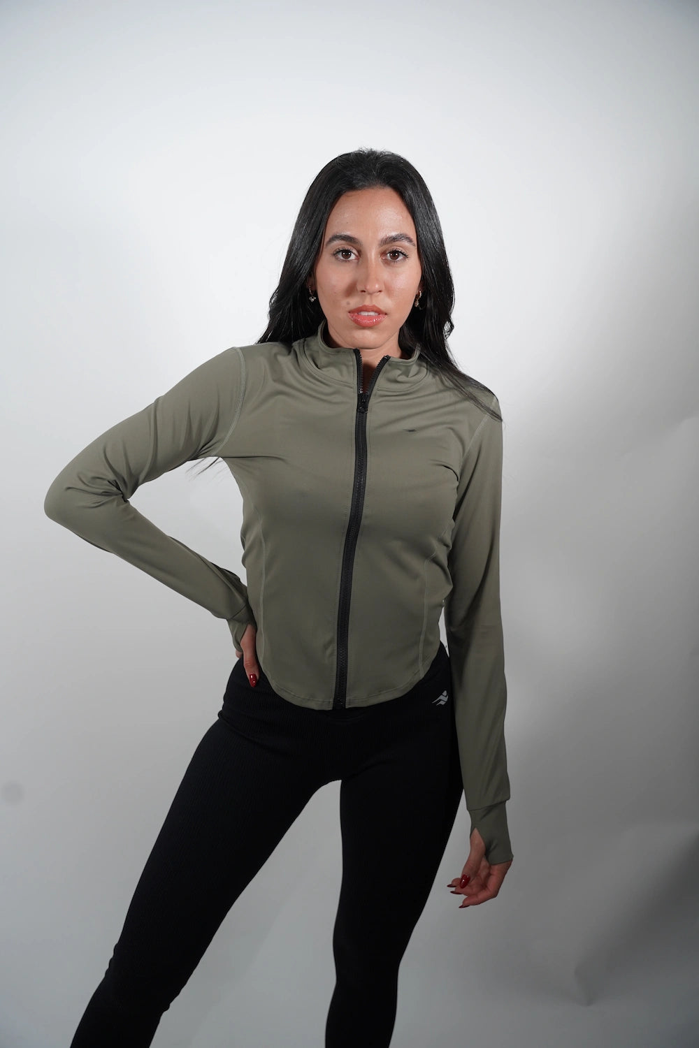 Womens Cropped Slim Athletic Yoga Workout Track Sports Zip Up Jacket with Thumb Holes