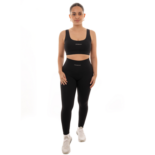 Workout Sets for Women, Black Athletic Top And High Waist Leggins. Comfortable