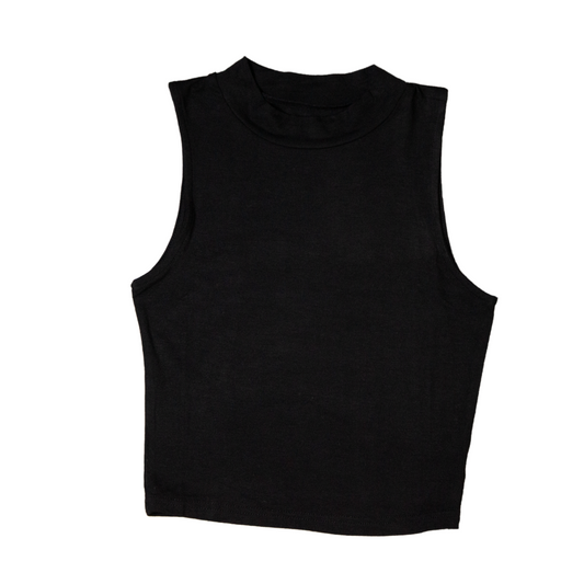 Women's Basic Sleeveless Mock Neck Rib Knit Tank Crop Top
